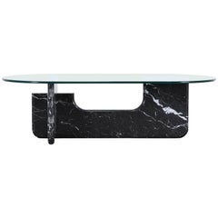 Vintage Noguchi Style Marble and Glass Coffee Table, 1980