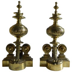 Pair of Polished Brass Chenets or Andirons, 19th Century
