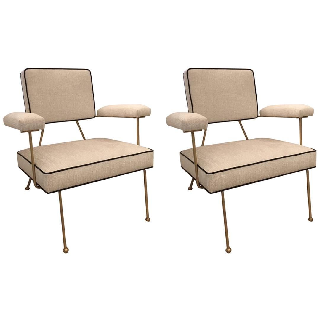Pair of Solid Brass Framed Low Armchairs by Adrian Pearsall