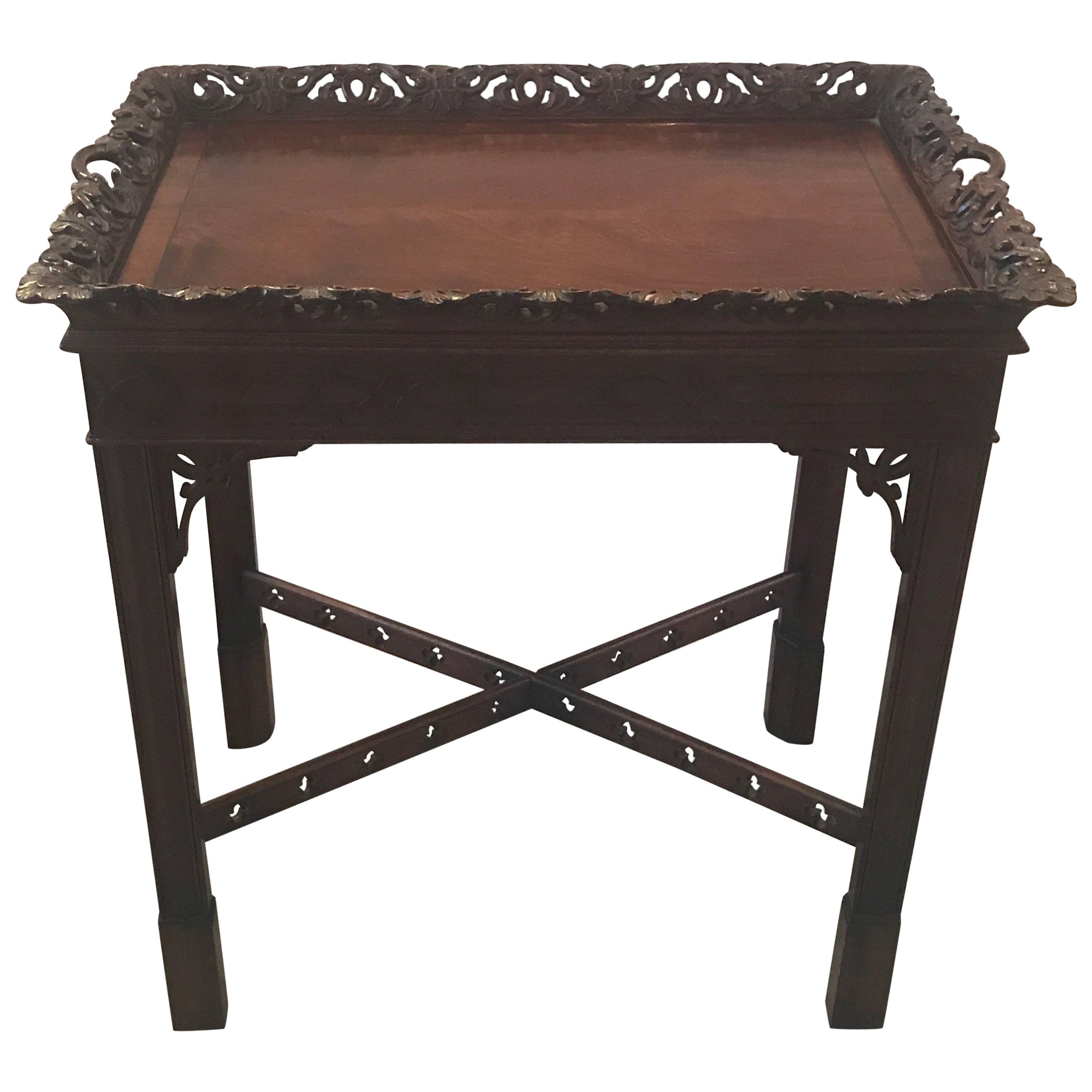 Mahogany Carved Small Chinese Chippendale Tea Table