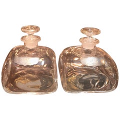 Pair of Blown Glass Spirit Decanters with Pewter Labels