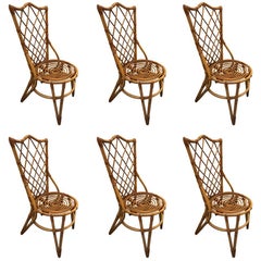 Fantastic Set of Six Audoux Minet Wicker Chairs, circa 1960