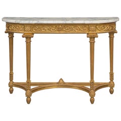French Late 19th Century Louis XVI Style D Shaped Giltwood Console