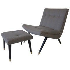 Vintage Scoop Lounge Chair and Ottoman in the Style of Milo Baughman