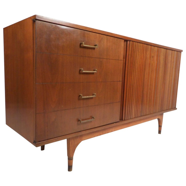 Compact Mid-Century Modern Credenza with a Tambour Door