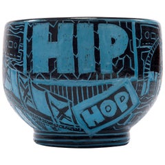 Contemporary Blue and Black Porcelain Hip Hop Bowl by Roberto Lugo
