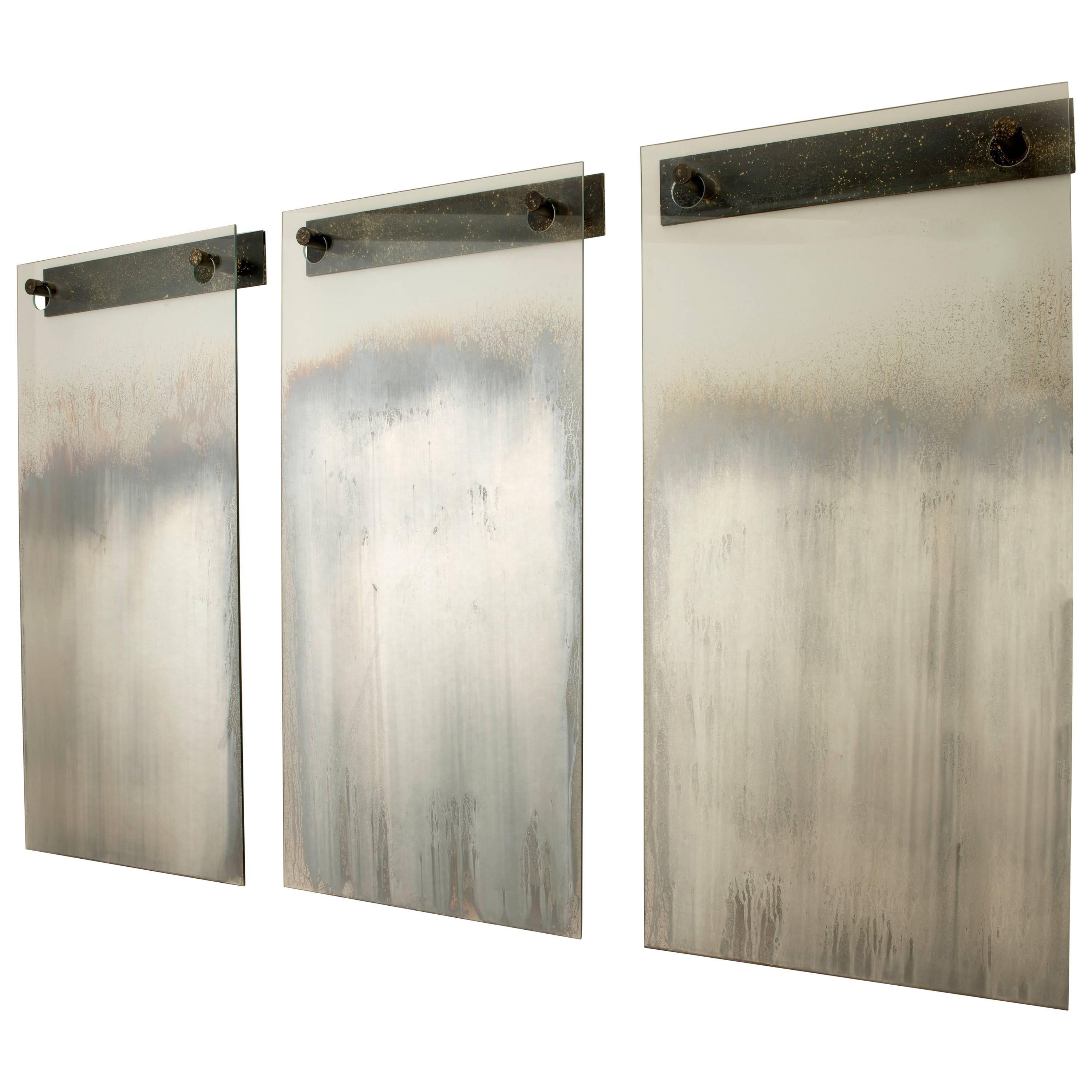 Triptych of Three Contemporary Suspended Fading Wall Mirrors by Gregory Nangle