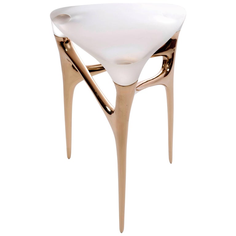 Contemporary Cast Bronze and Cast Glass Side Table by Timothy Schreiber