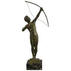 Art Deco Patinated Bronze Sculpture, the Archer, Signed Michiels