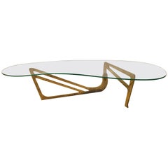 Vintage Heavy Brass Noguchi Inspired Boomerang Cocktail Table