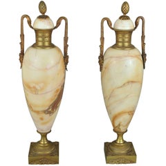 Pair of Empire Style White Marble and Ormolu Urns