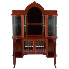 Antique American Victorian China Cabinet with Curved Glass Display, circa 1890