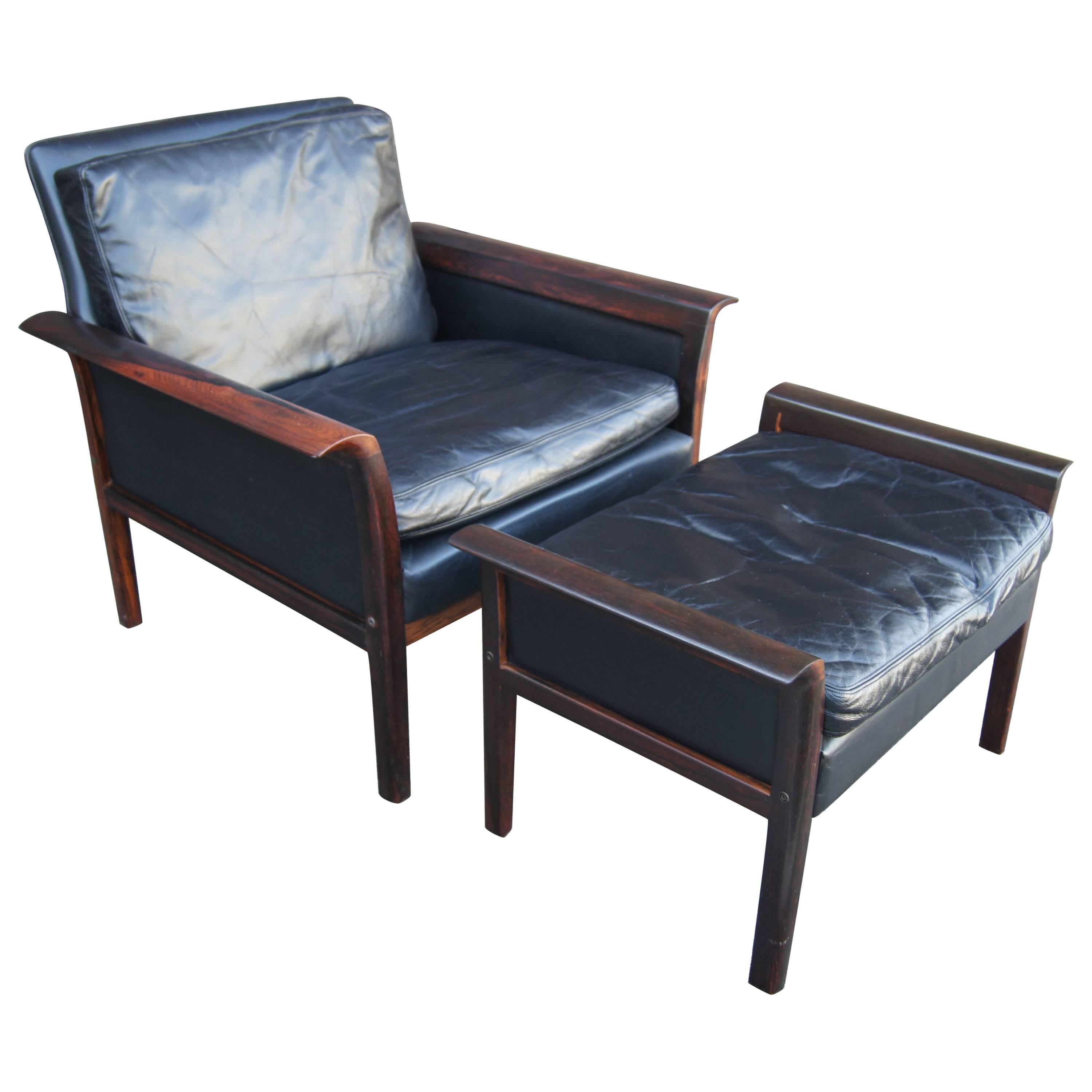 Rosewood and Leather Lounge Chair and Ottoman by Knut Sæter for Vatne Møbler