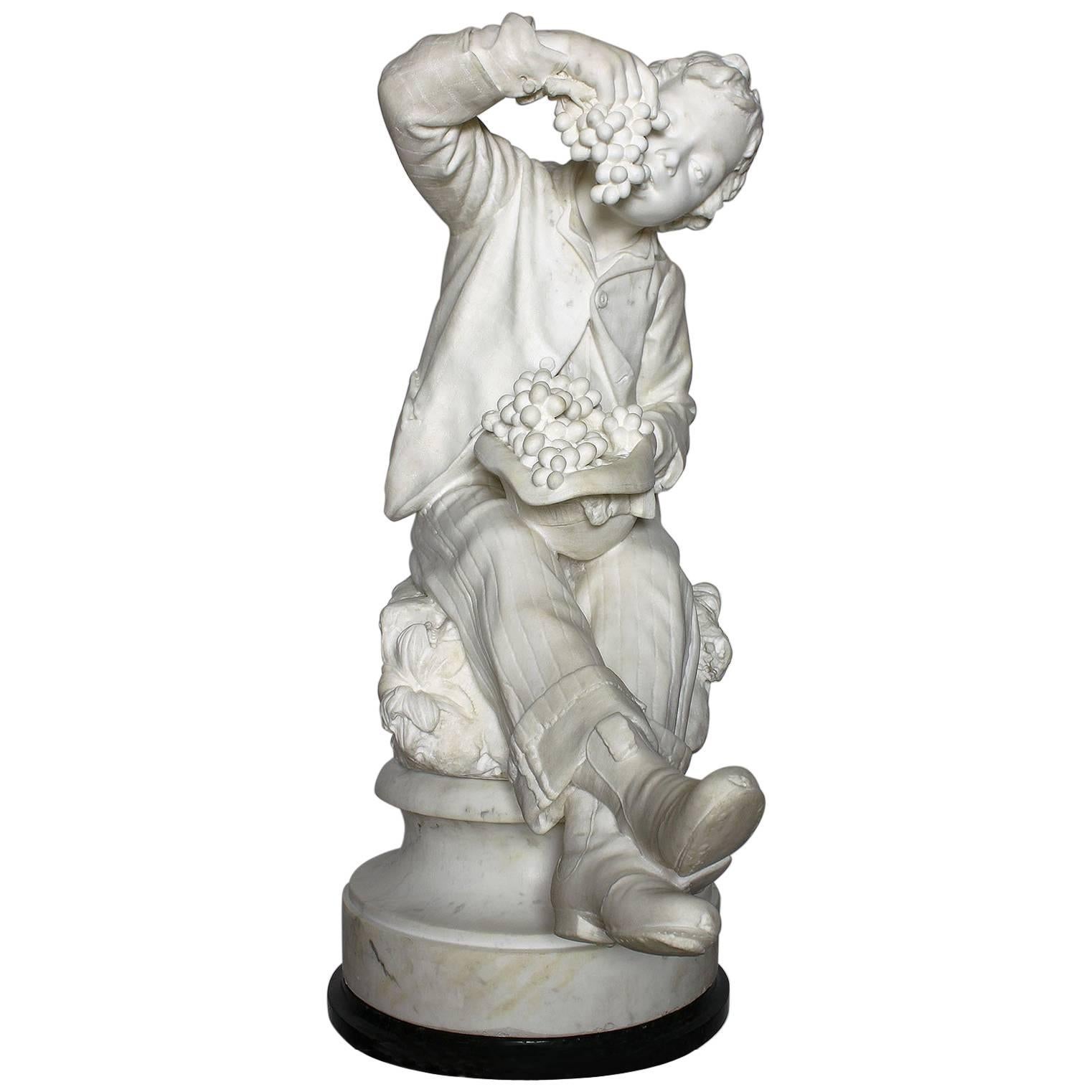 Italian 19th Century Carrara Marble Sculpture of a Boy by Raffaele Belliazzi