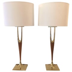 Chic Elongated Mid-Century Modern Pair of Wishbone Table Lamps