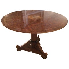 Gorgeous Burled Walnut and Inlay Round Dining or Centre Table