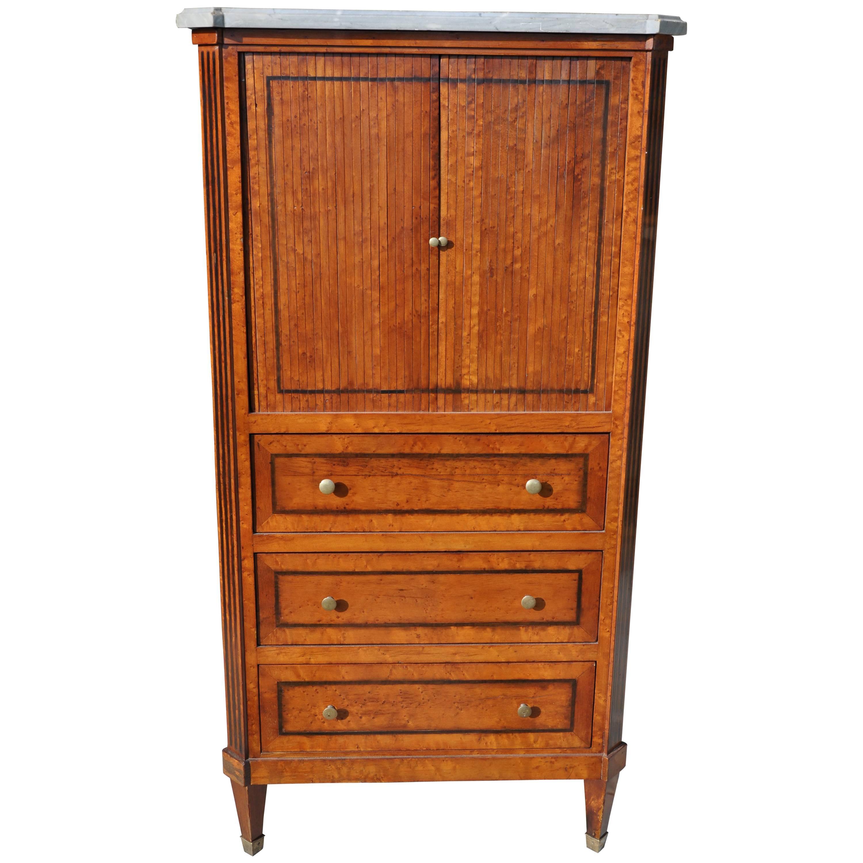 19th Century Walnut Cabinet with Top in Gray Marble Top and Unusual Opening For Sale