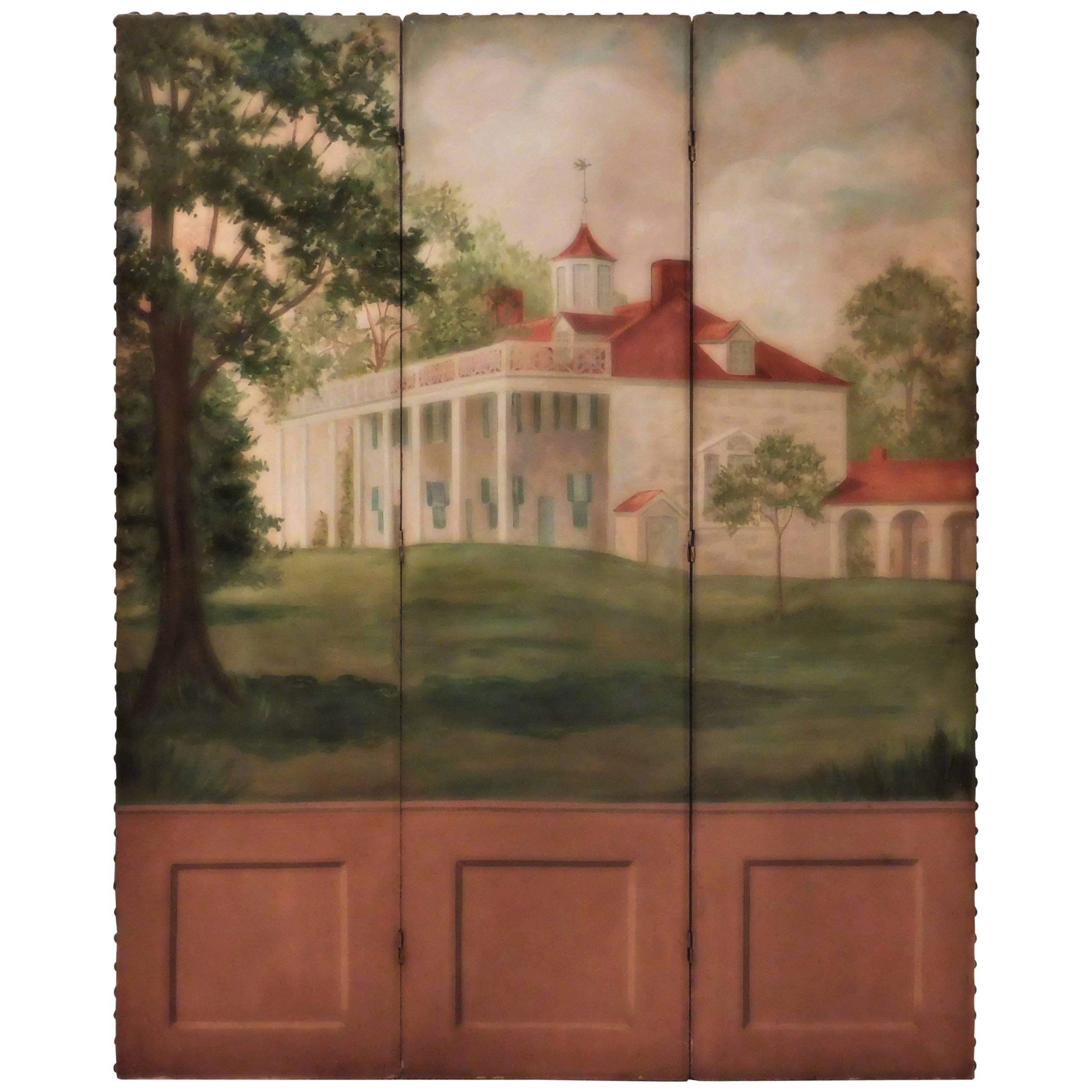 Three-Panel Folding Screen, Painting of Mount Vernon, circa 1935