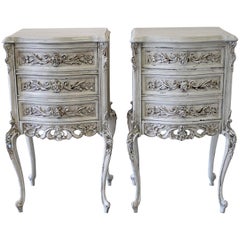 Pair of Painted and Carved French Louis XV Style Bedside Tables with Drawers