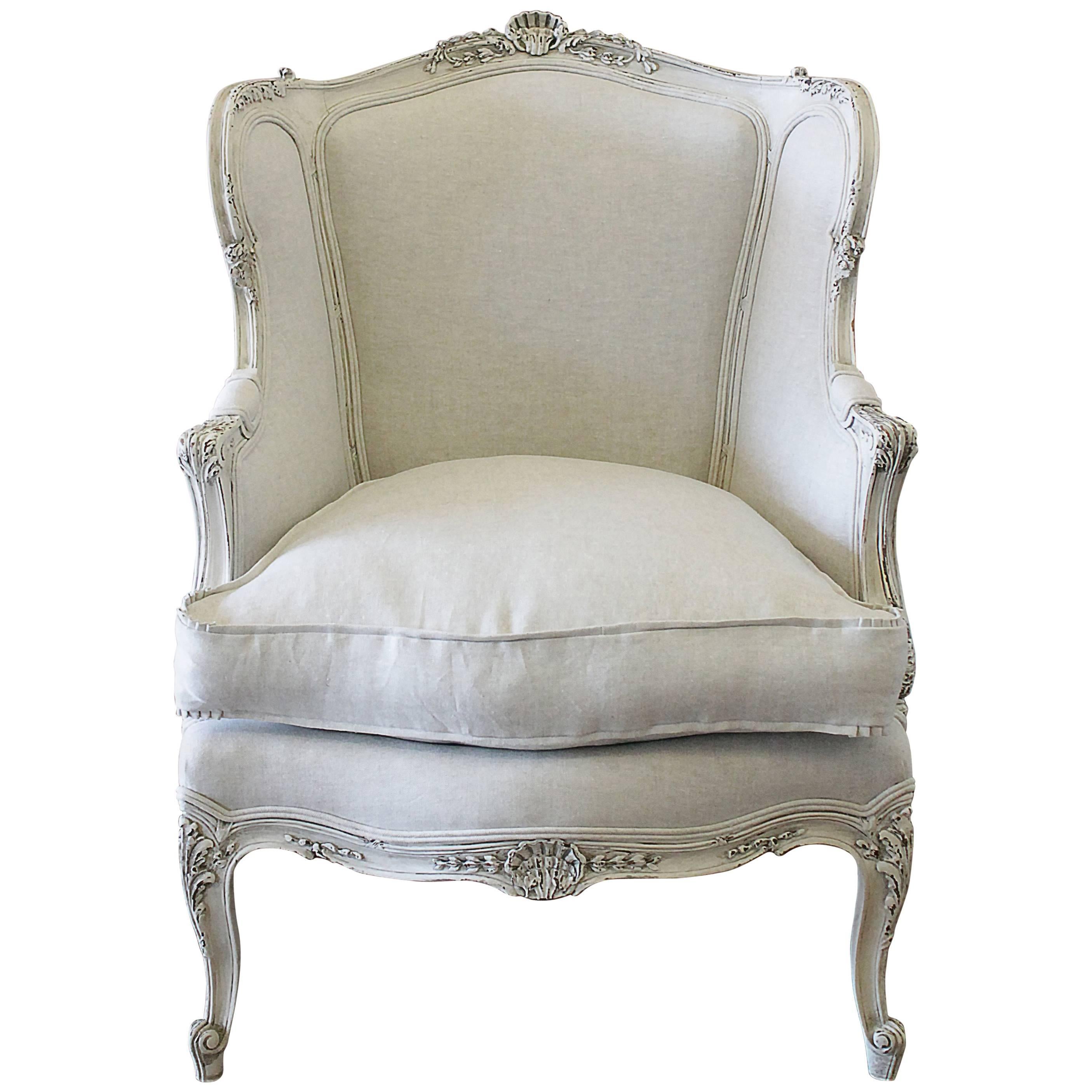 19th Century Louis XV Style Carved French Rococo Wing Back Chair