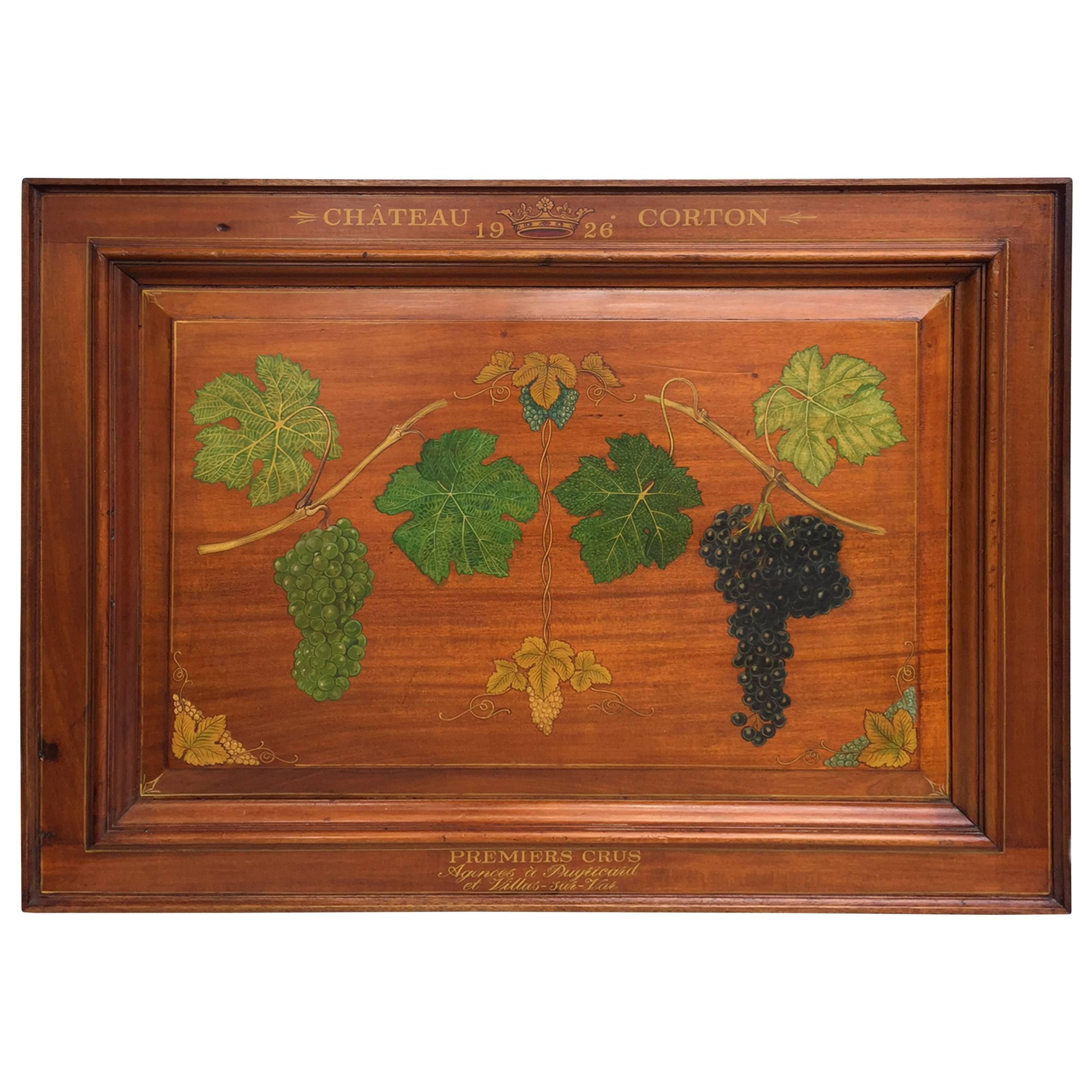 Chateau Corton Mahogany Wine Cellar Hand-Painted Sign, circa 1926 For Sale