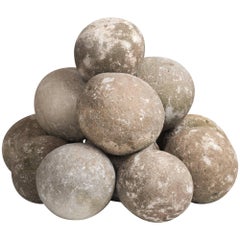 Antique Collection of 12 Limestone Balls, circa 1840