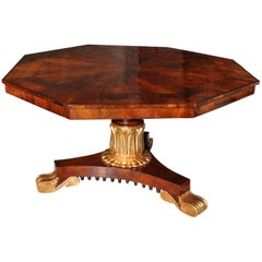 19th Century Rare Octagonal Mahogany Table Embellished with Leafy Pieces of Gold