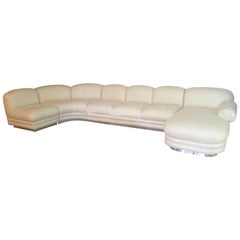 Sectional Sofa Four-Piece with Chaise Chrome Base in Milo Baughman Style