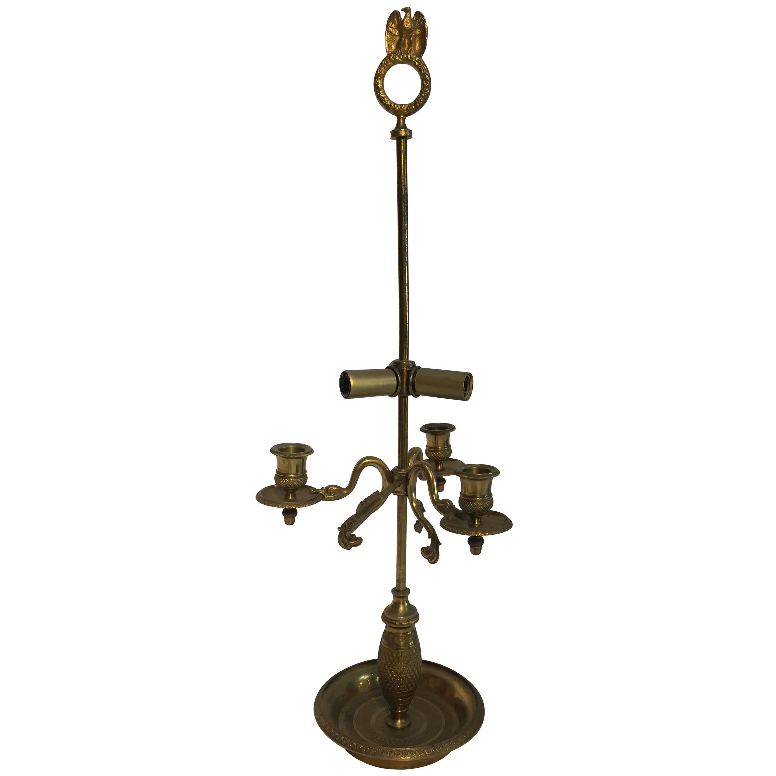 French Antique Brass Candelabra Converted into a Table Lamp For Sale