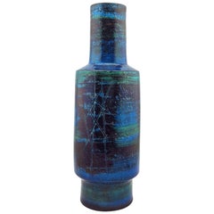 Abstract Decor Vase in Persian Blu by Aldo Londi Bitossi, Imported by Raymor