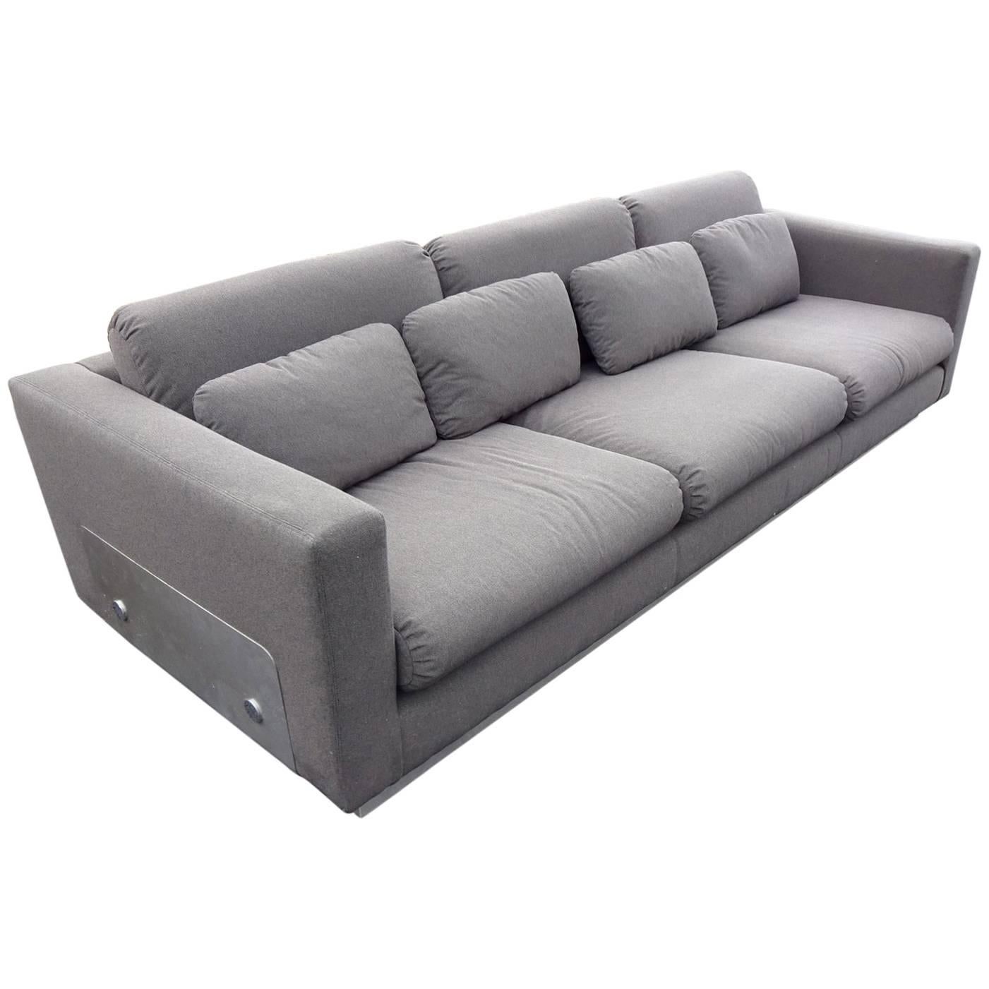 Sofa with a Brushed Steel Base in the Manner of Michel Boyer