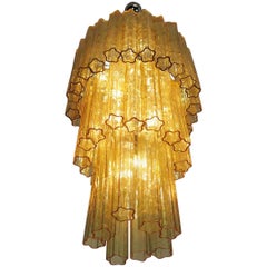 Huge Three-Tier Venini Murano Glass Tube Chandelier in Venini Style