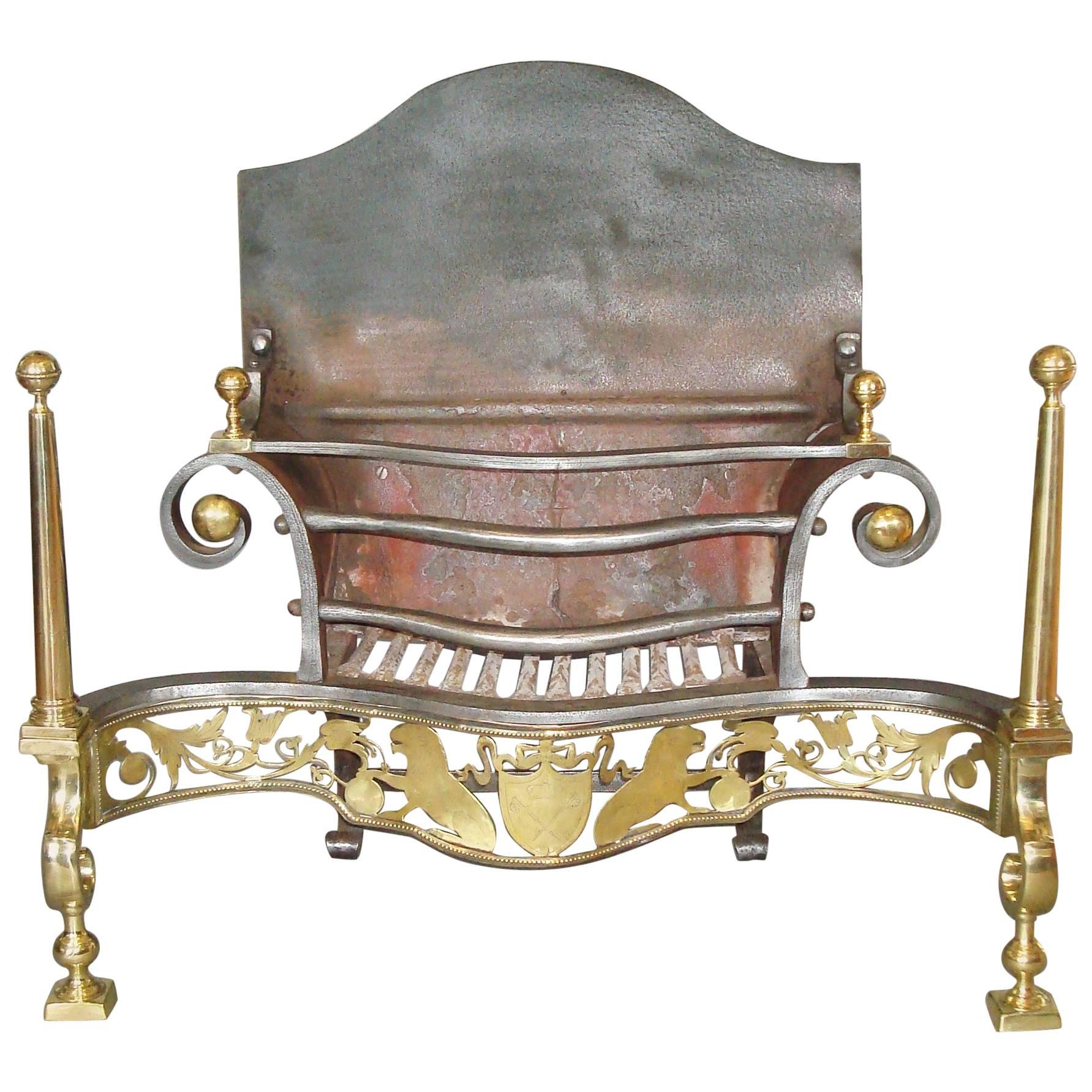 19th Century Large Fire Grate of Neoclassical Design in Brass and Iron For Sale