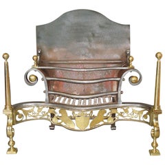 19th Century Large Fire Grate of Neoclassical Design in Brass and Iron