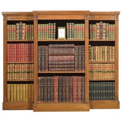 Antique Oak Breakfront Open Bookcase