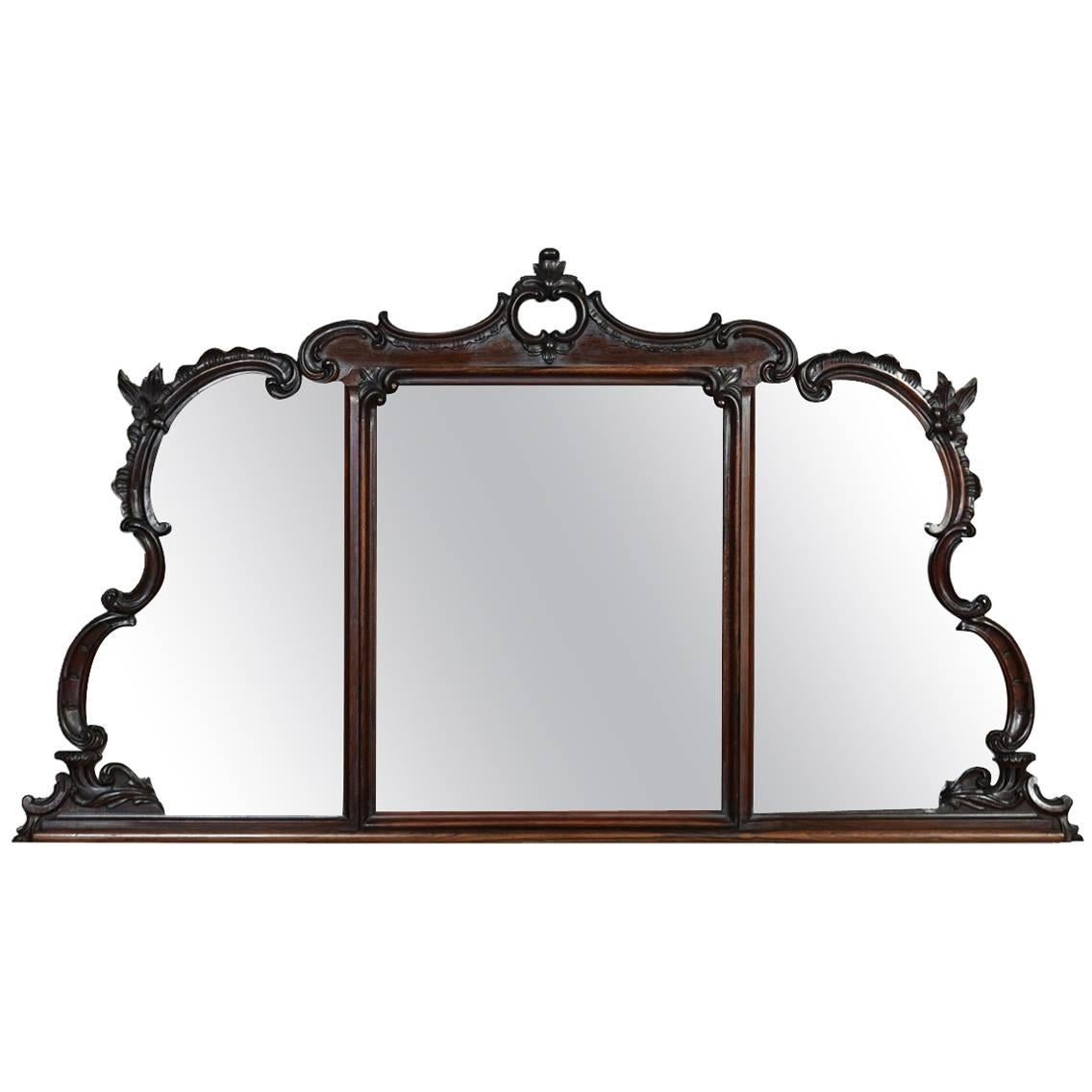 Victorian Carved Overmantel Rosewood Wall Mirror