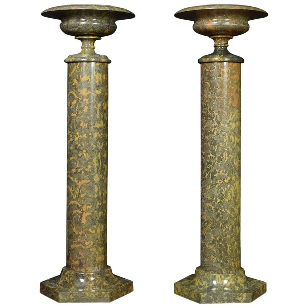 19th Century Pair of Marble Columns and Tazzas
