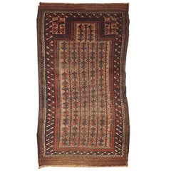 Handmade Vintage Distressed Afghan Baluch Prayer Oriental Rug, 1880s, 1B219