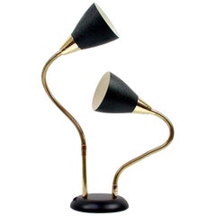 Mid-Century Italian Double Gooseneck Table Lamp, 1950s
