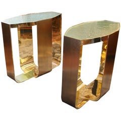 Side Table in Polished and Patinated Brass, Signed Arriau