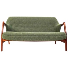 Danish Dokka Mobler Rio Green Wool and Teak Three-Seat Sofa Midcentury, 1950s
