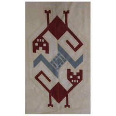 Vintage Mid-20th Century American Arts & Crafts Folk Art Large Needlework Rug Tebbetts
