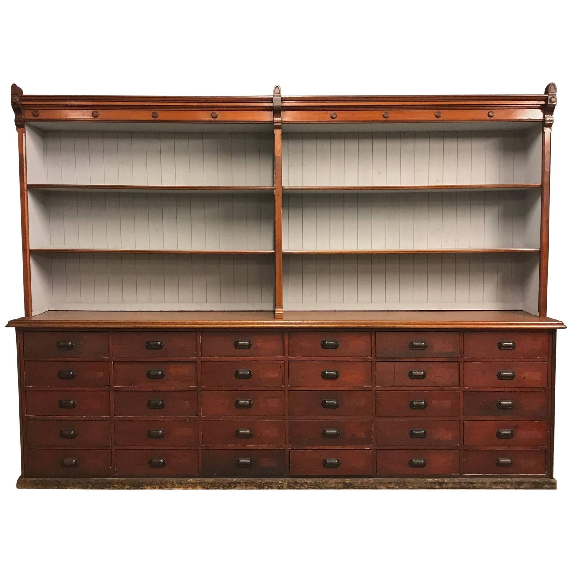 French Antique Kitchen Cabinet with Bank of Drawers For Sale