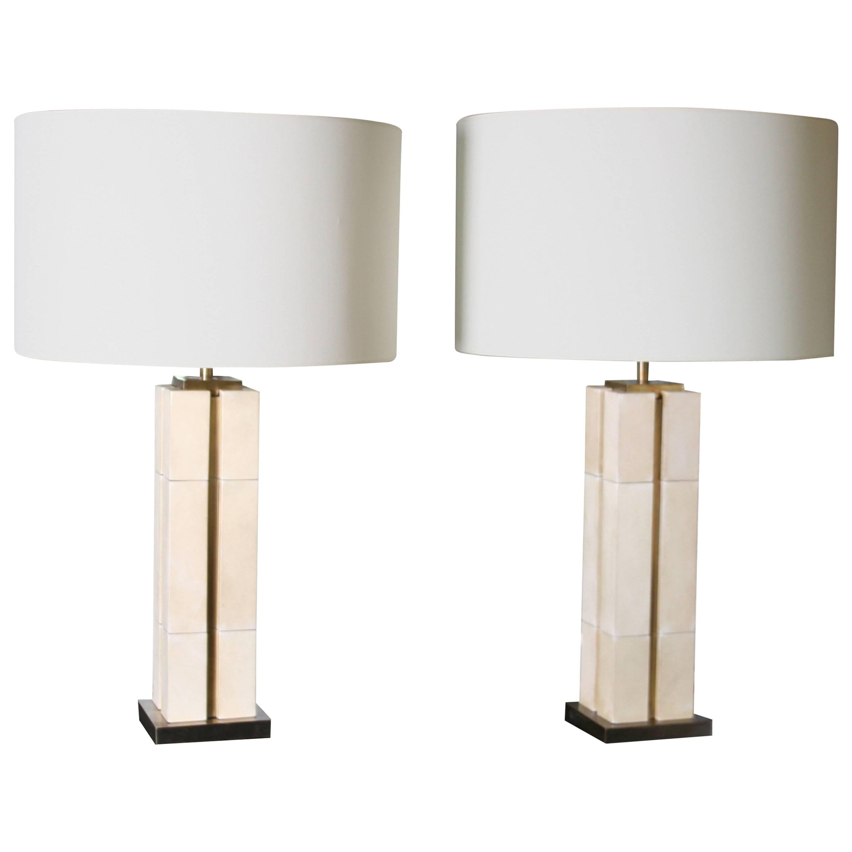 Table Lamp in Patinated Brass and Parchment, Kubbe