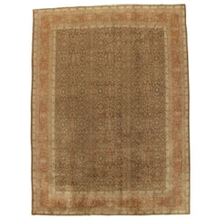 Antique Tabriz Carpet, Handmade Persian Oriental Rug, Beige, Brown, Taupe, Coral