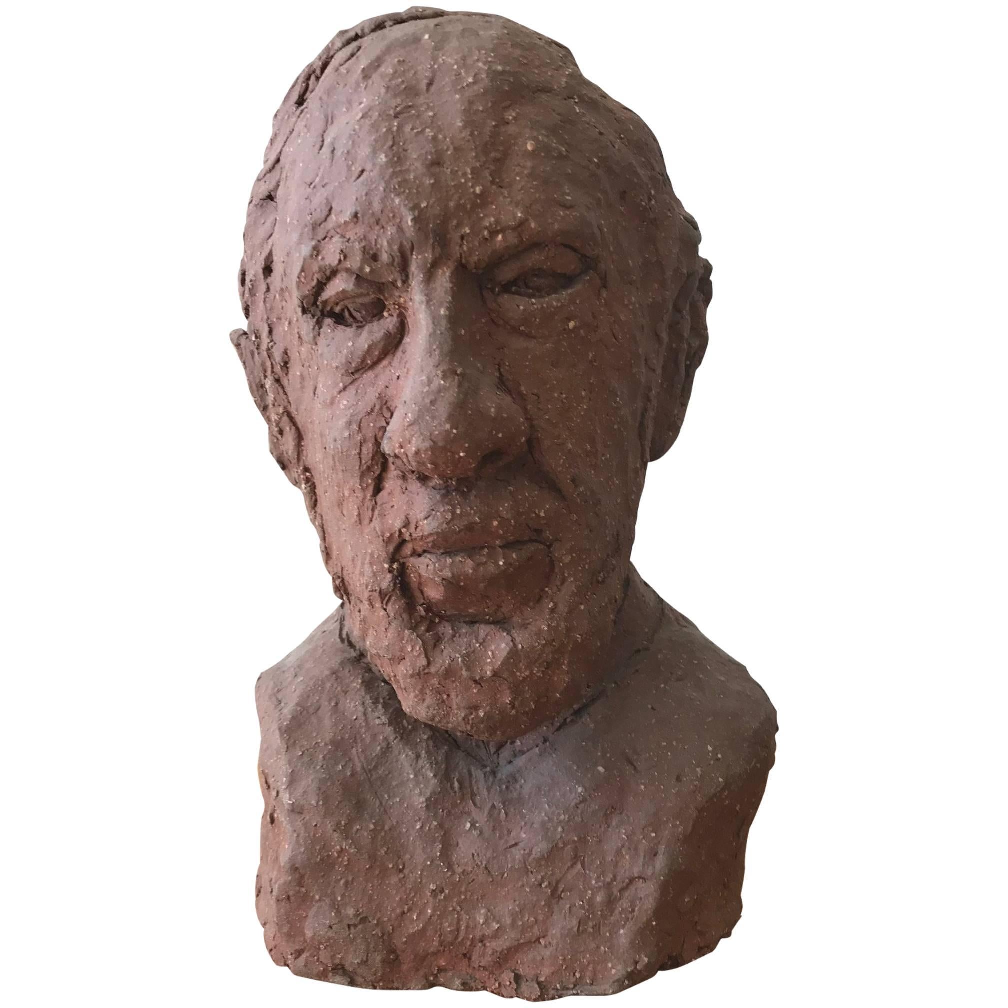 Midcentury Terracotta Bust of a Man by Joyce Pines For Sale
