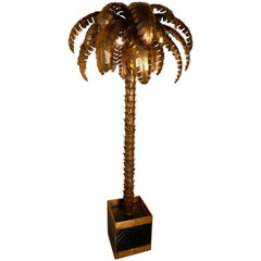 Vintage French Palm Tree Tole Ware Floor Lamp from Maison Jansen, circa 1970