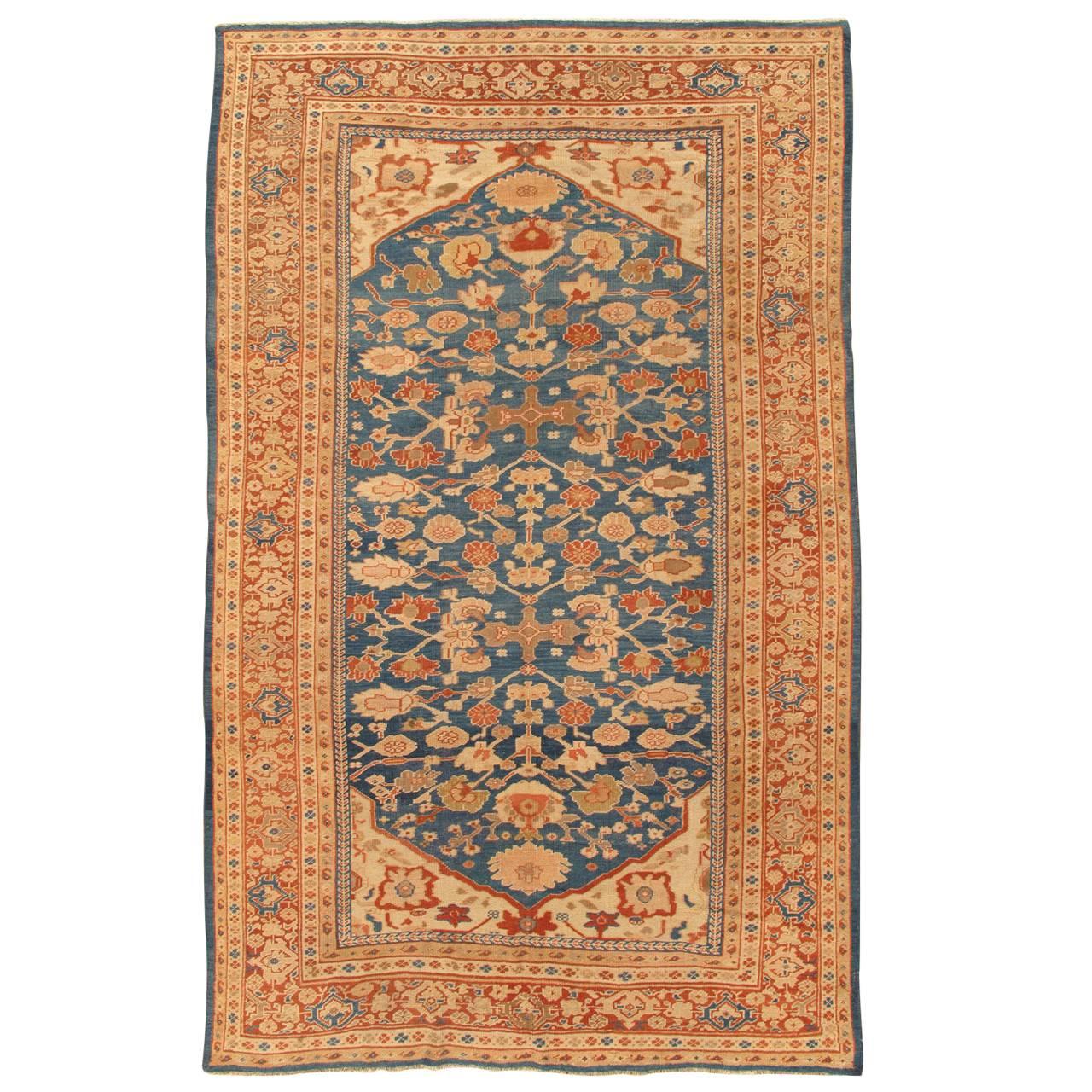 Antique Persian Sultanabad Carpet, Handmade Oriental Rug, Light Blue, Terracotta For Sale