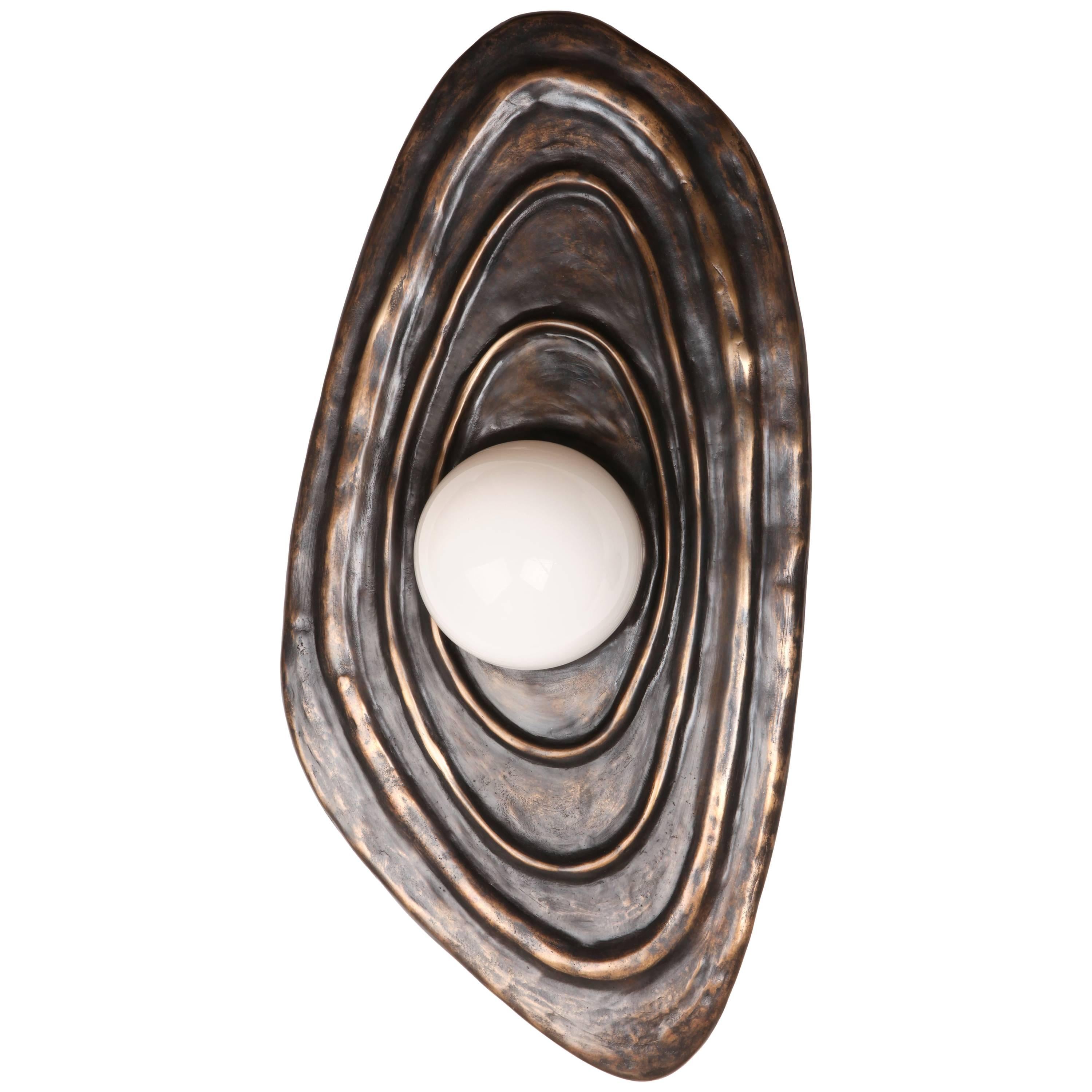 Perla Wall Sconce Cast Bronze with Alabaster Orb For Sale