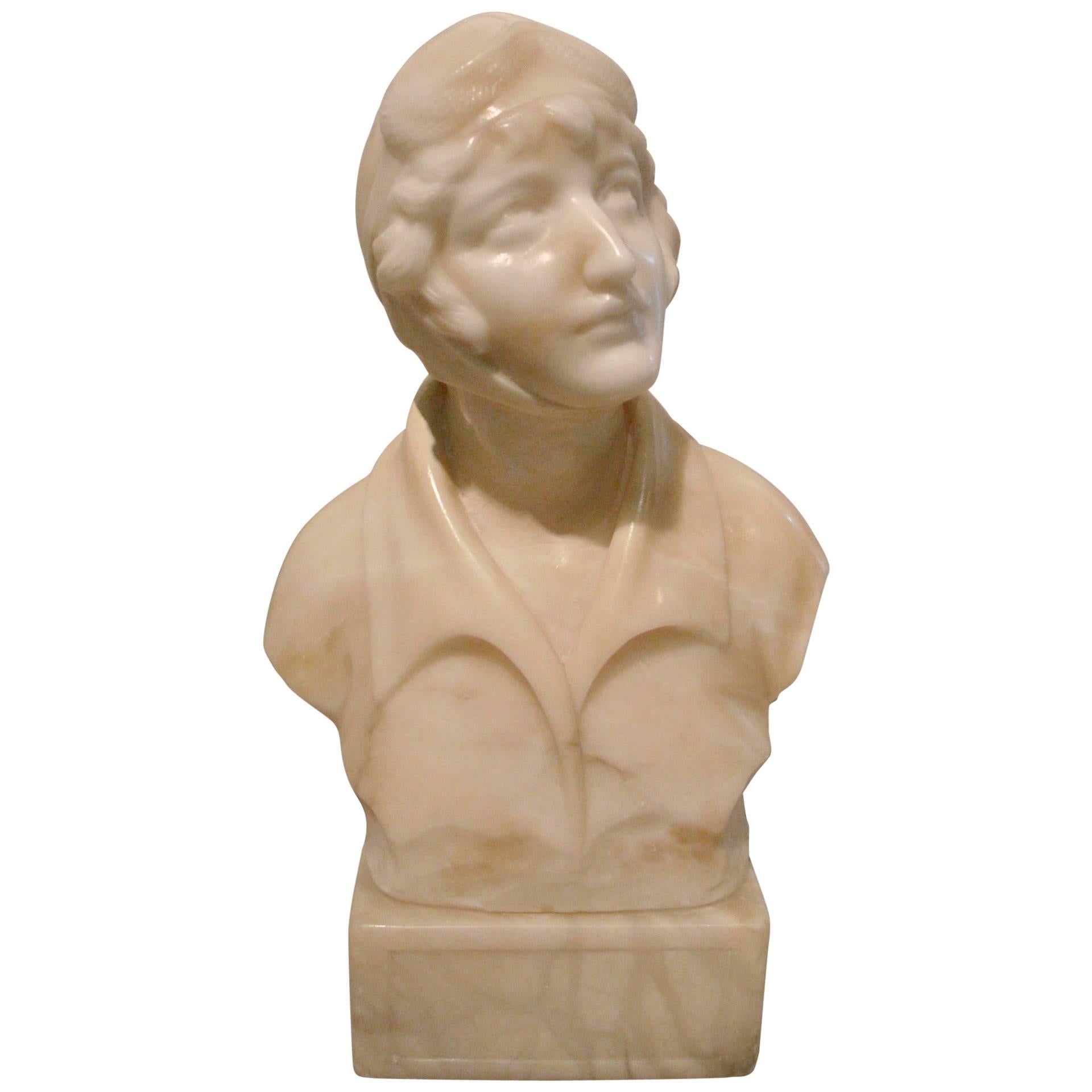 Alabaster Sculpture of Female Pilot Amelia Earhart 1920s Aviation Memorabilia